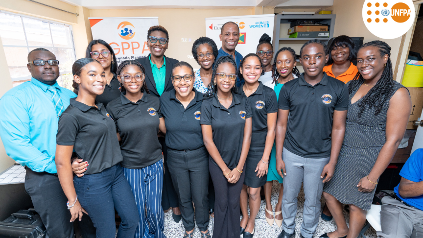 Representatives of the Youth Advocacy Movement and the GPPA with Hon Gregory Fergus and UNFPA and UN Women Representatives, following engaging discussions on enhancing sexual and reproductive health services in Grenada. UNFPA Photo/Shem Joseph