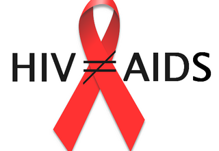 Image with red ribbon and HIV does not equal to Aids
