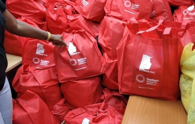 Image showing care packages for distribution by Women Inc. under the Spotlight Initiative in Jamaica