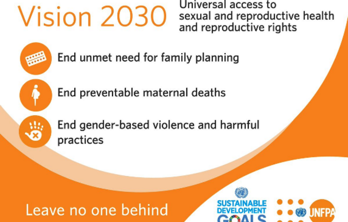 UNFPA Vision 2030 Goals - End unmet need for family planning, End preventable maternal deaths, End gender-based violence and harmful practices