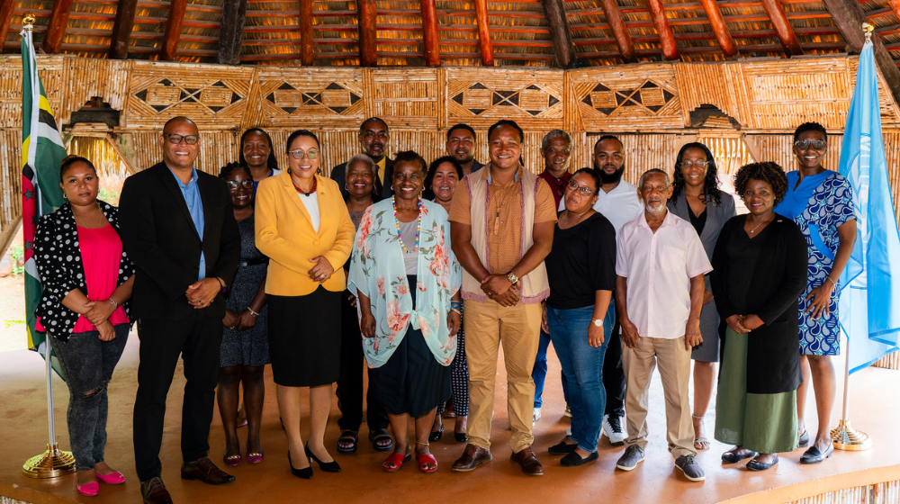 Dr. Natalia Kanem, UNFPA Executive Director with  representatives from the Kalinago community in Dominica,  UN agencies, Civil Society Organizations and the local  community.