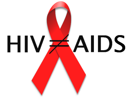 Image with red ribbon and HIV does not equal to Aids