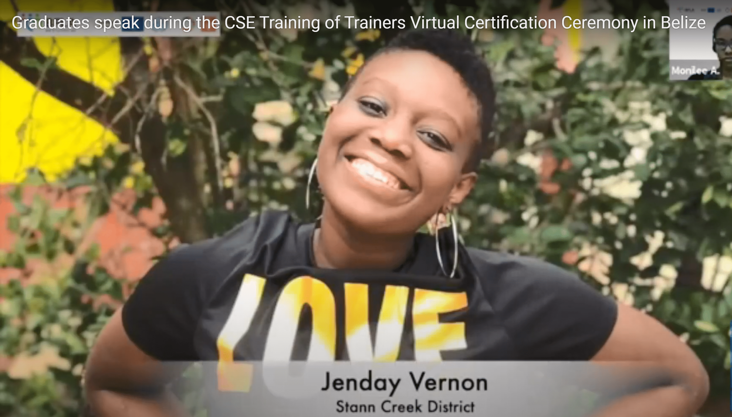 Image of a graduate of the Comprehensive Sexual Education Training of Trainers Virtual Certification Ceremony in Belize